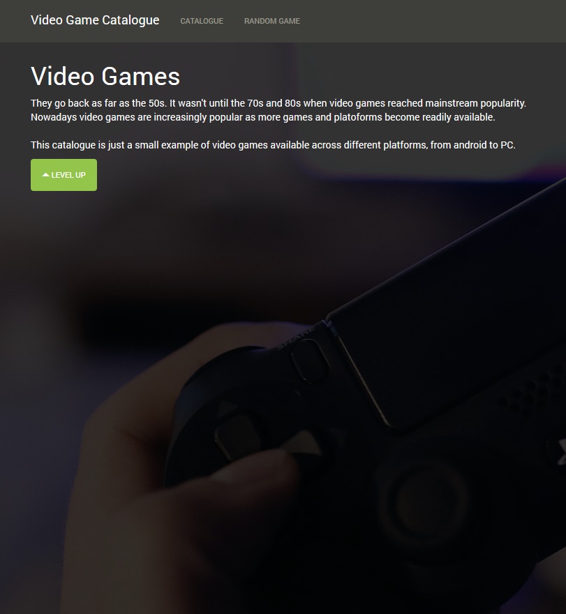 Main landing screen for the project