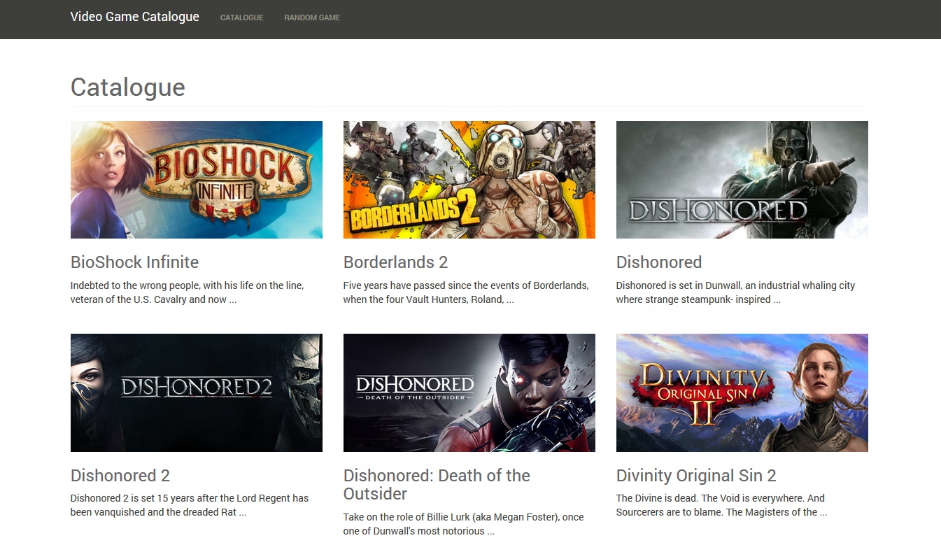 Screenshot of catalogue selection screen