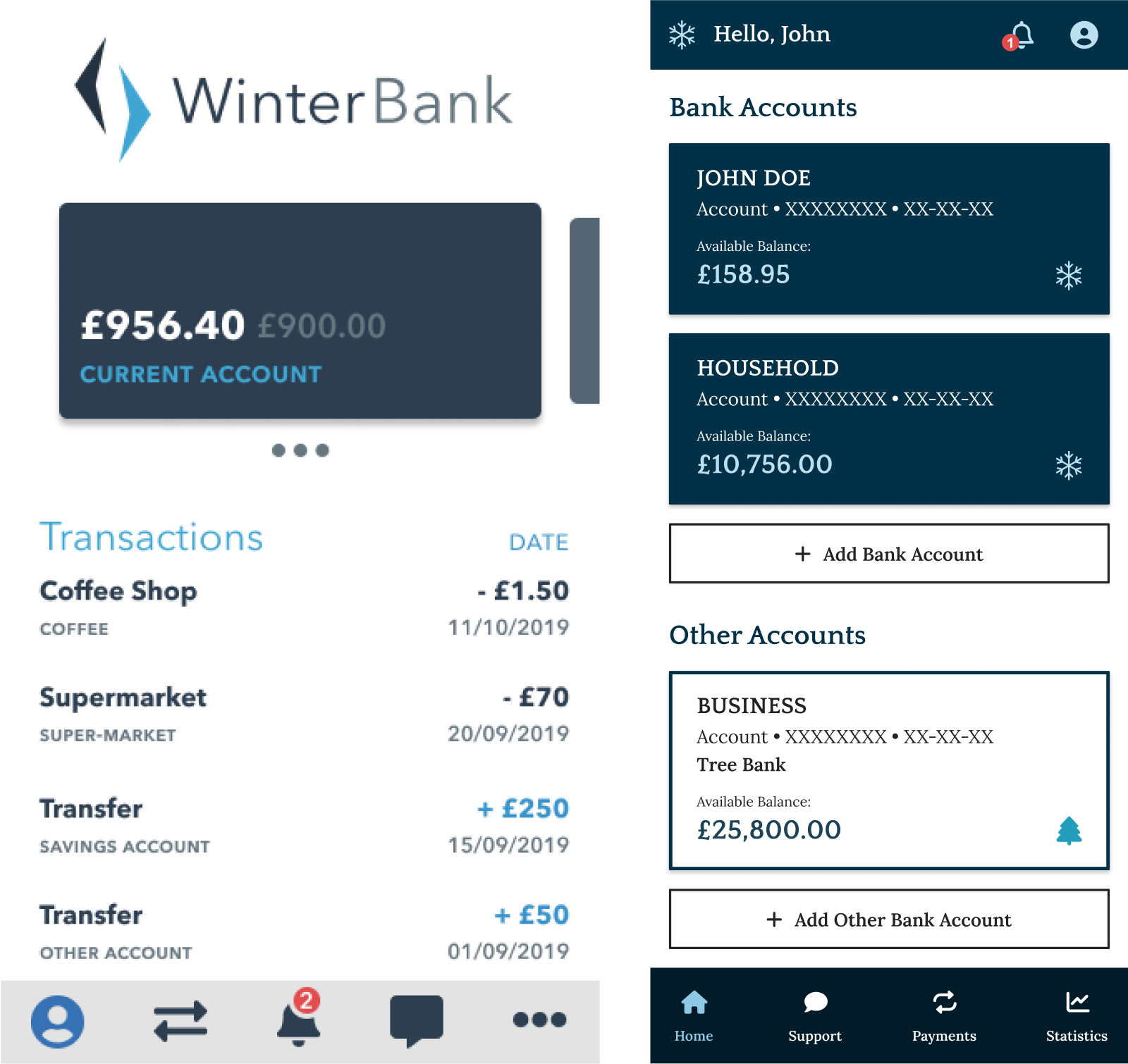 Winter Bank home screens